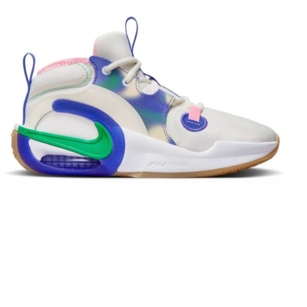 Nike Kids White Sneakers with Green and Purple Accents